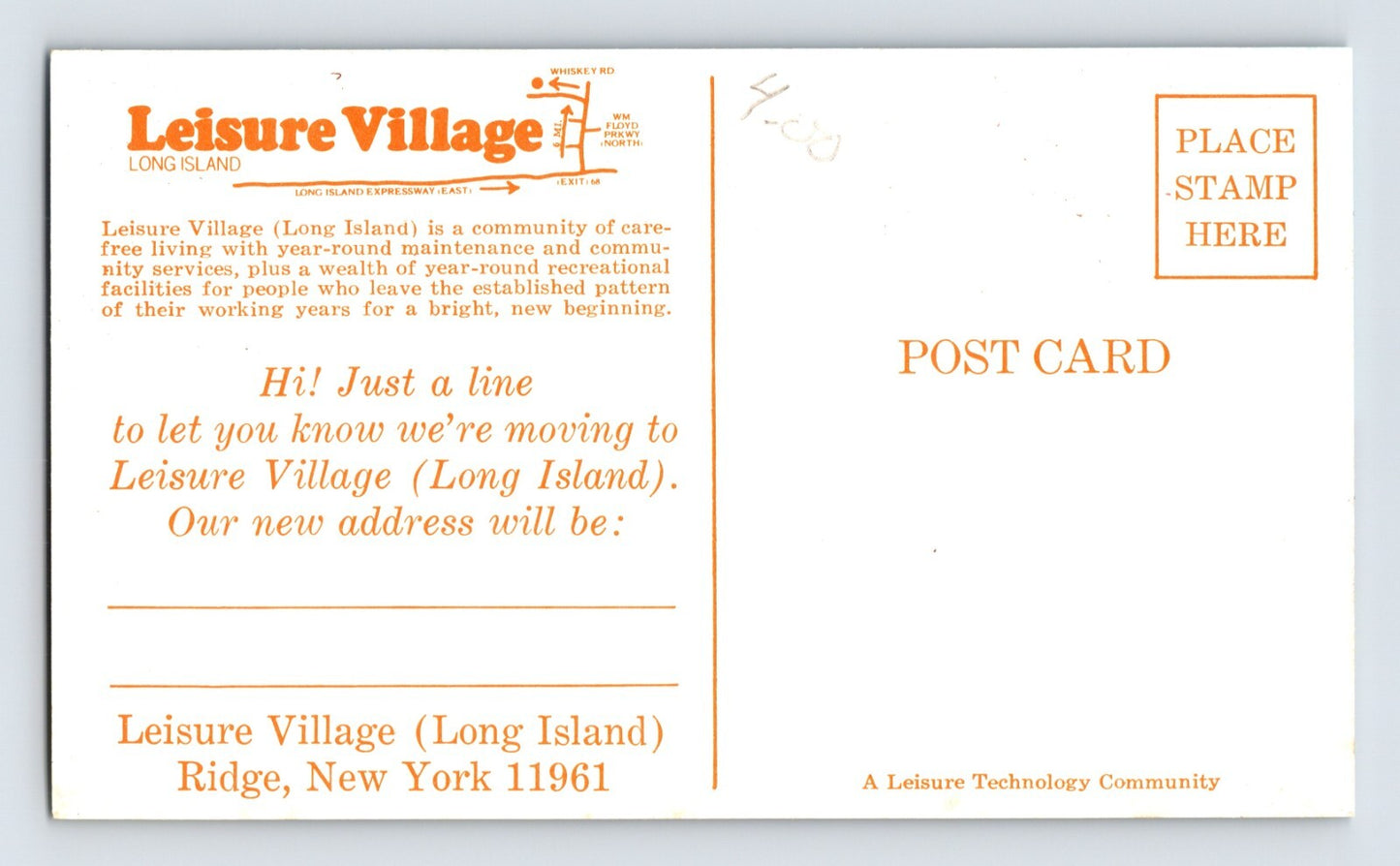 Long Island New York Leisure Village 1960s Postcard Unposted Chrome