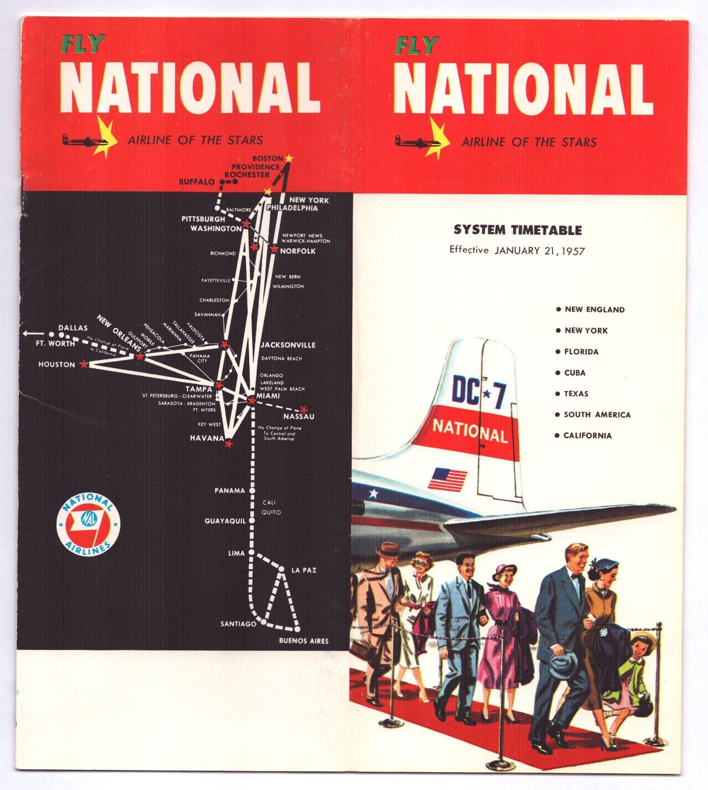 National Airlines 1957 Florida Havana Cuba system timetable brochure DC-7 cover
