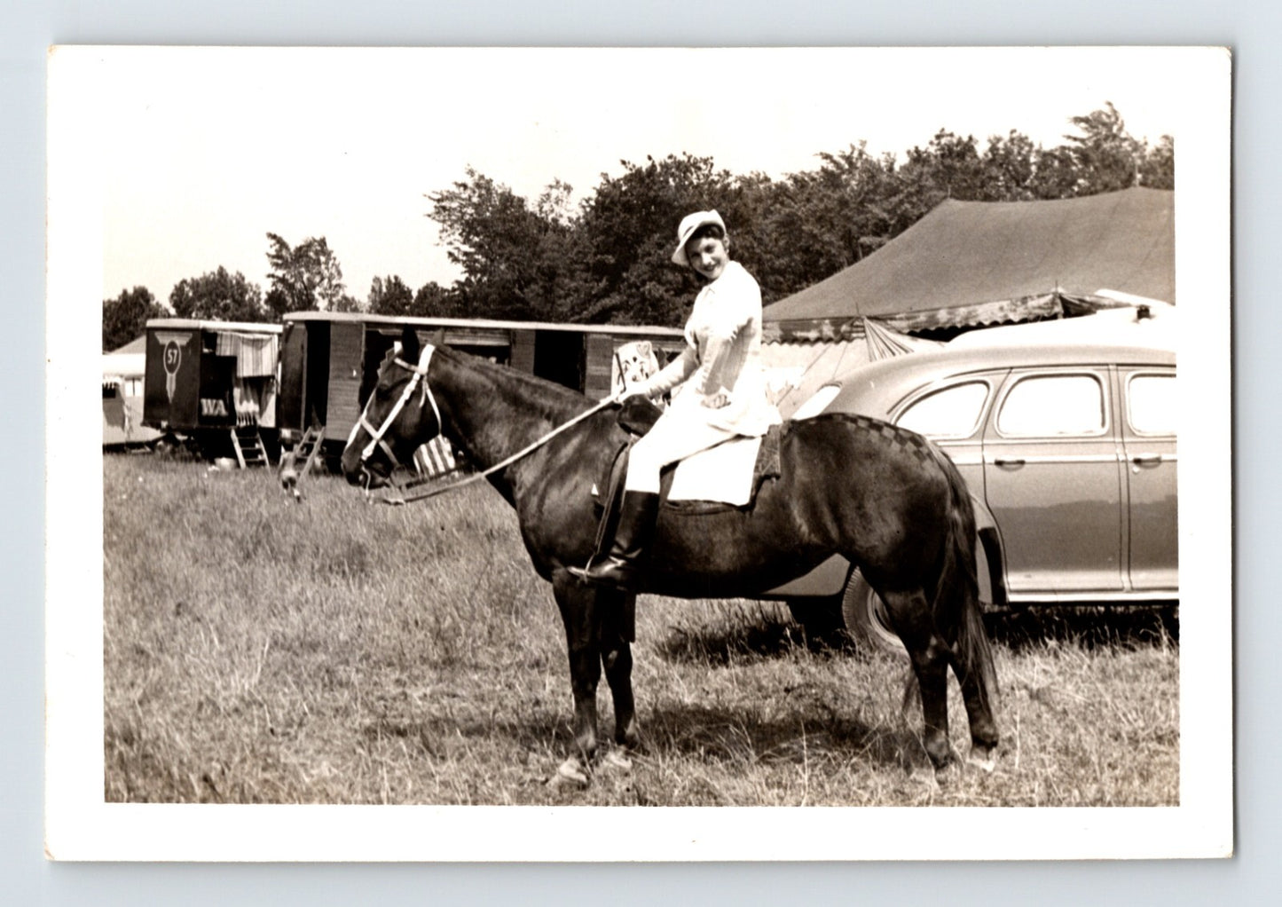 Circus Horse Rider 1940s Photo Woman Tents Trailers - 3.5 x 5