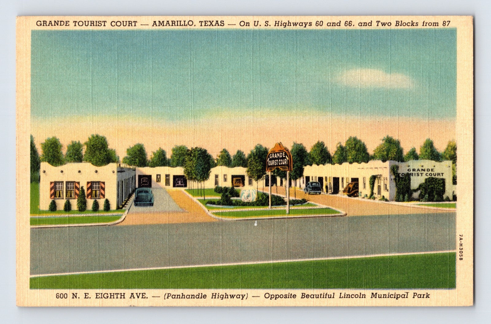 Amarillo Texas Grande Tourist Court Route 66 roadside motel postcard