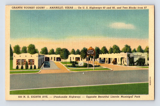 Amarillo Texas Grande Tourist Court Route 66 roadside motel postcard