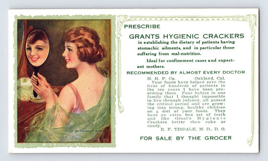 Grants Hygienic Crackers advertising blotter Frederick Duncan pin up woman mirror Oakland California 1920s