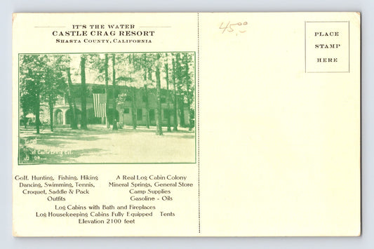 Castle Crag California Resort Guest Correspondence 1920s Postcard Unposted