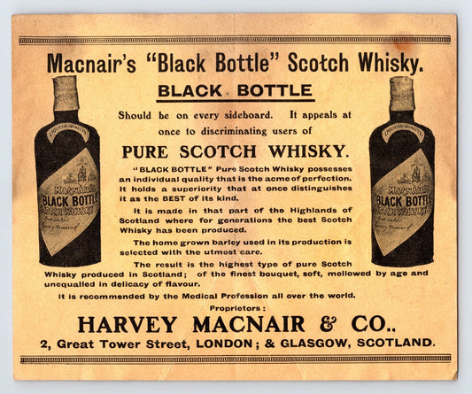 Harvey Macnair Black Bottle Scotch Whisky 1905 Advertisement San Francisco 5.5 x 7