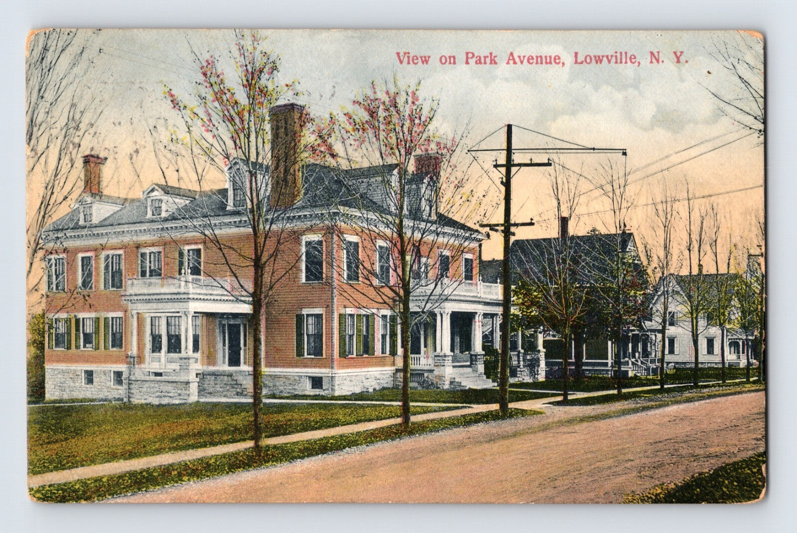 Lowville New York Park Avenue residential houses streetscape postcard