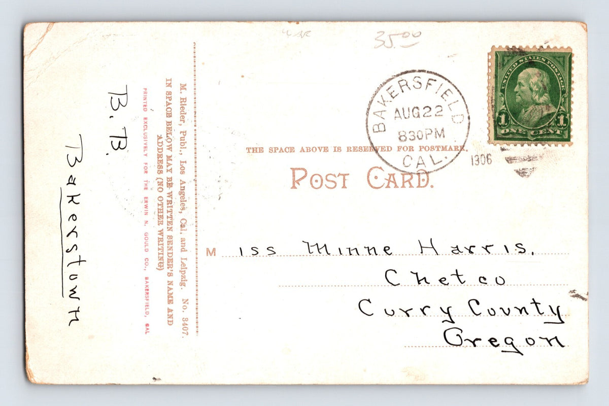 Bakersfield California Chester Avenue Downtown 1906 Postcard Posted Divided