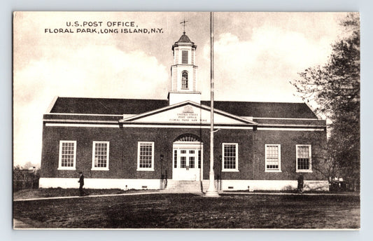 Floral Park Long Island New York post office building black and white postcard 1950s