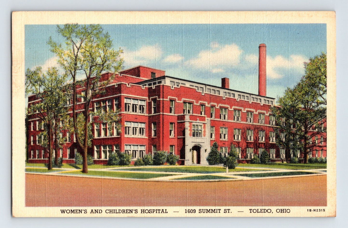 Toledo Ohio Womens and Childrens Hospital building Summit Street 1942 linen postcard