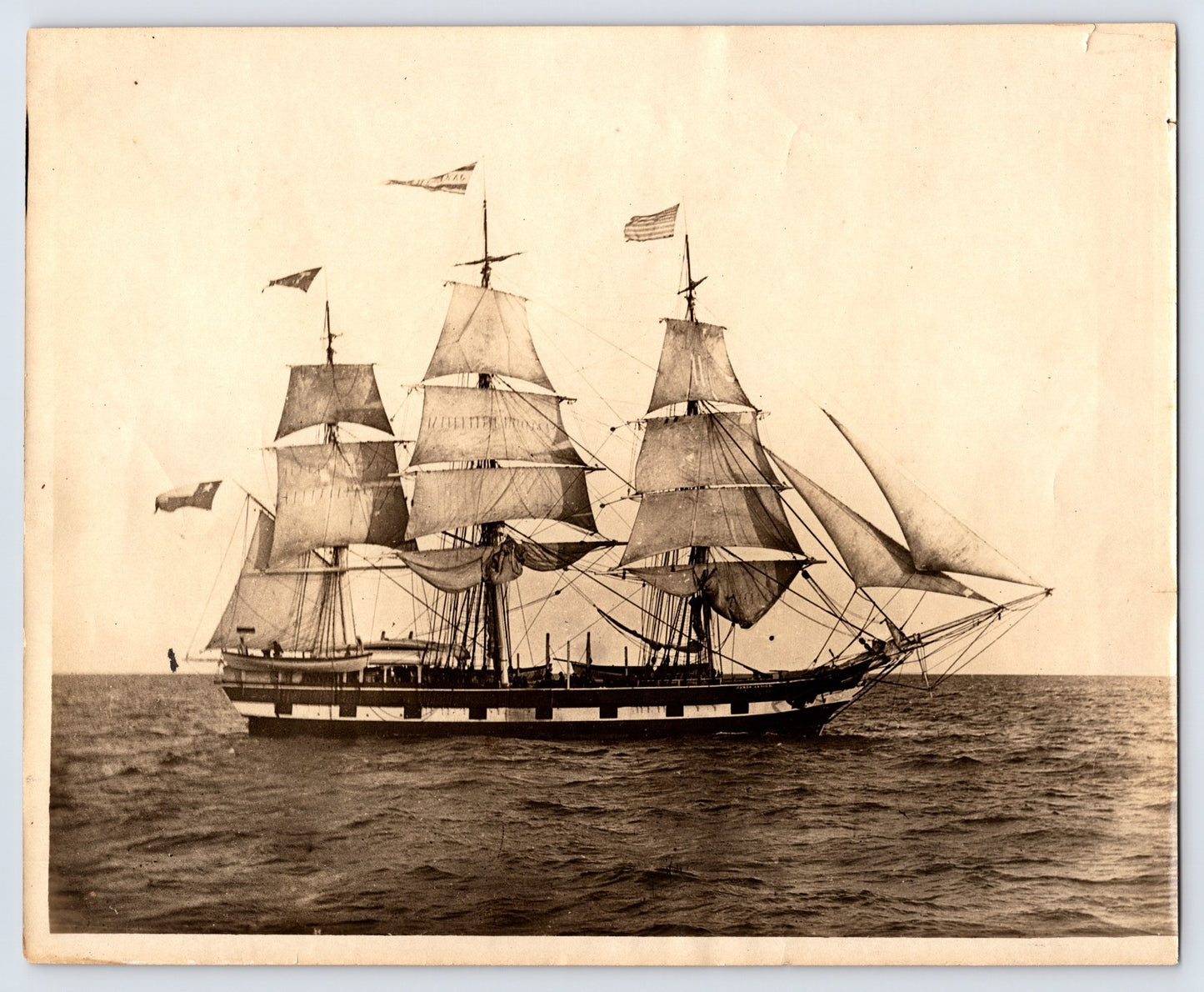 James Arnold Ship 1890s Photo Leaving Port Full Sail Large Format 8 x 9.5