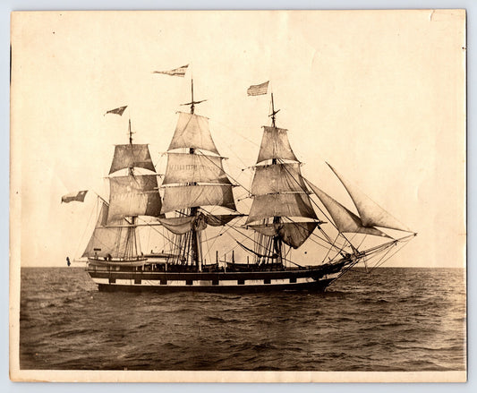 James Arnold Ship 1890s Photo Leaving Port Full Sail Large Format 8 x 9.5