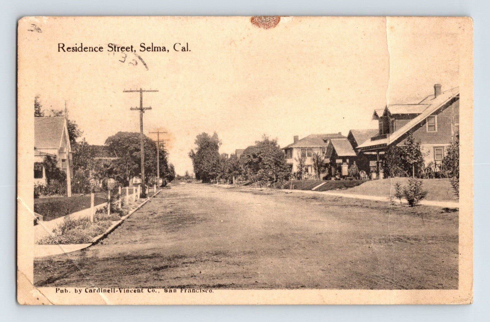 Selma California residence street houses early neighborhood view 1915 postcard