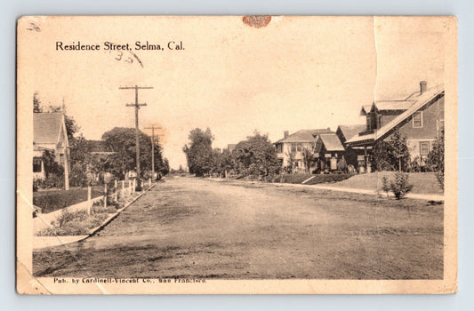 Selma California residence street houses early neighborhood view 1915 postcard