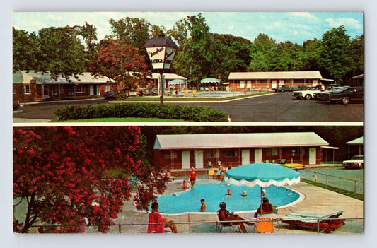 Williamsburg Virginia Greenbrier Lodge Motel pool scene cars rooms mid century travel postcard
