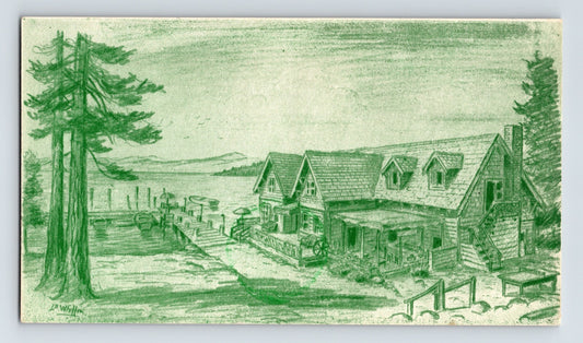 Lake Tahoe Vista Inn California green sketch postcard 1940s guest correspondence unposted