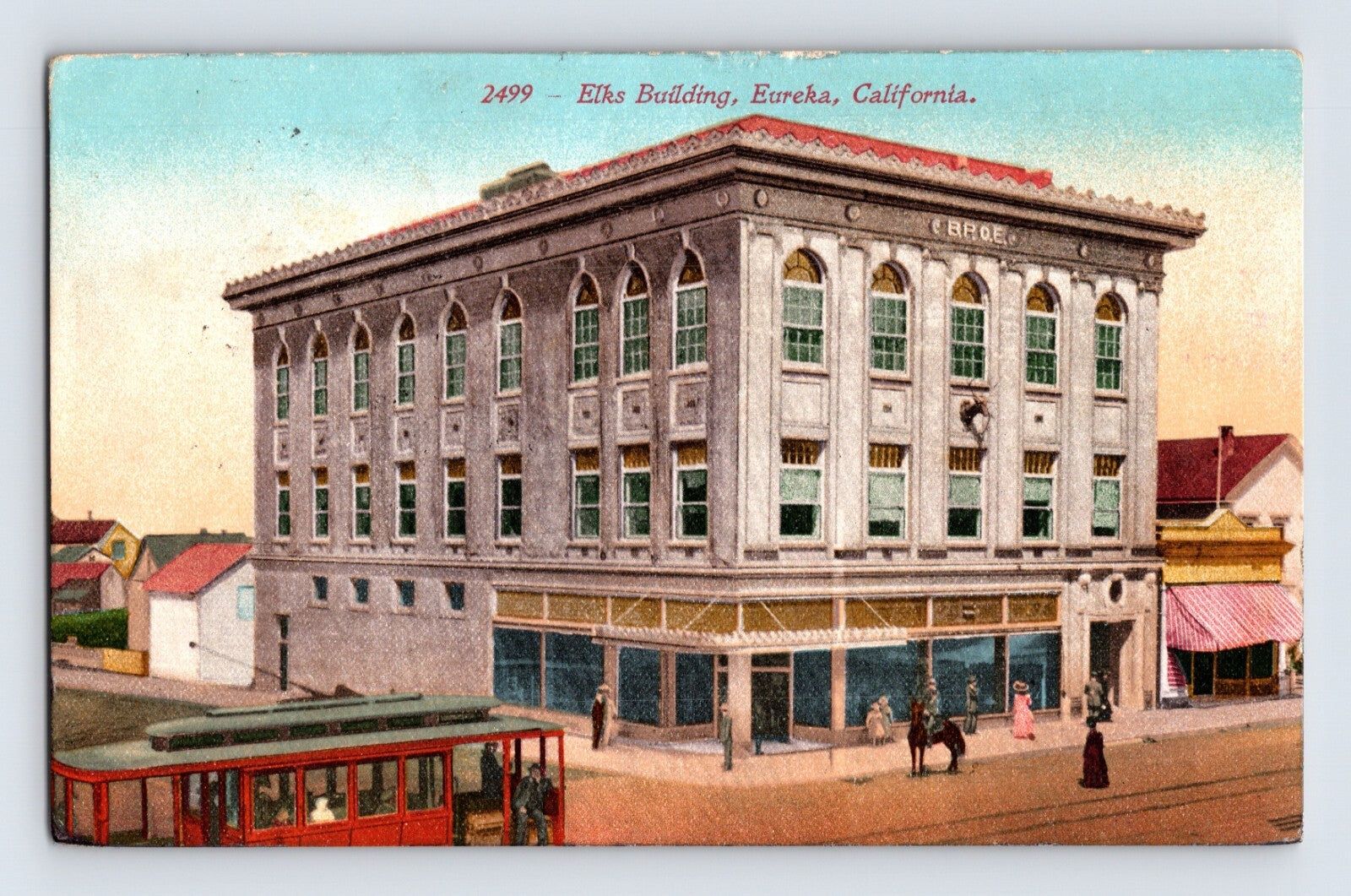 Elks Building BOPE Eureka California streetcar downtown lodge postcard