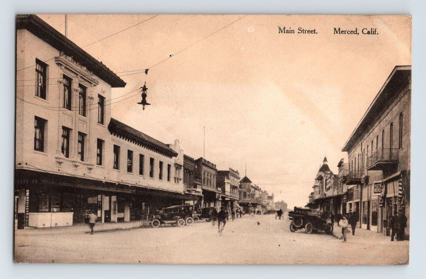 Merced California Main Street Downtown Bicycle 1910s Postcard Unposted