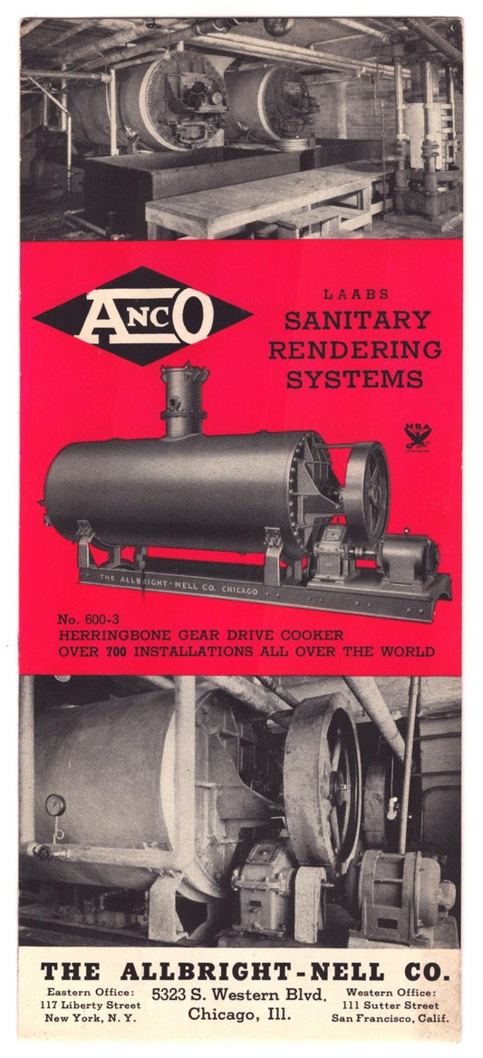 Allbright Nell Company sanitary rendering systems machinery ANCO lard rendering industrial equipment 1940s advertising blotter