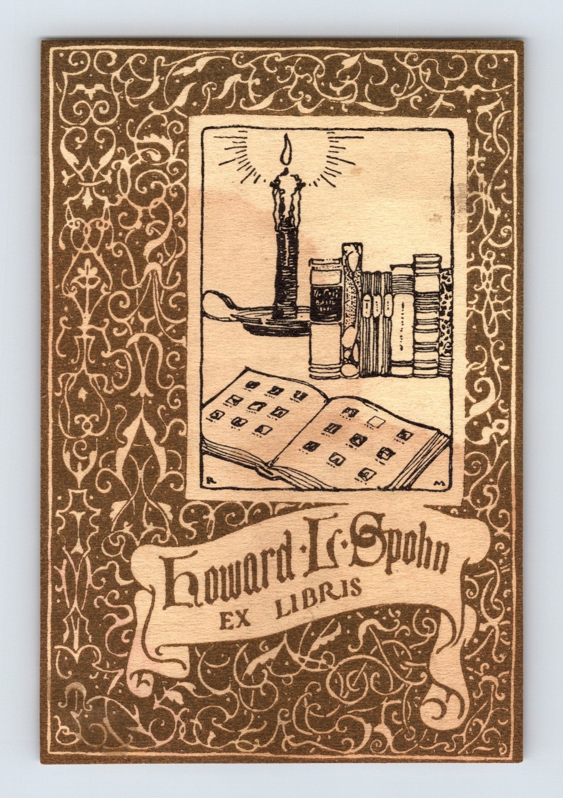 Howard L Spohn Ex Libris Bookplate 1890s Victorian 4" x 2.75"1