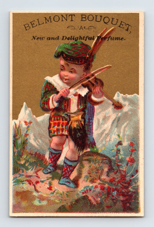 Belmont Bouquet Fiddler Scottish Boy 1890s Victorian Trade Card - 4 x 2.5