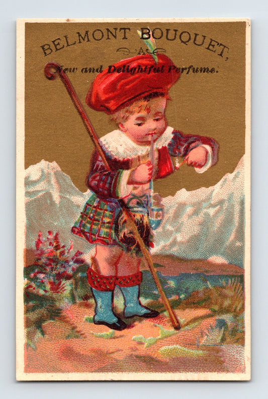 Belmont Bouquet Scottish Boy Smoking Pipe 1890s Victorian Trade Card - 4 x 2.5