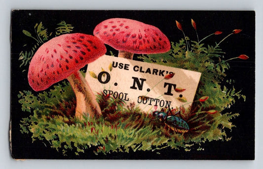 Clark Spool Cotton Mushroom 1890s Victorian Trade Card Worcester MA 2.5 x 4