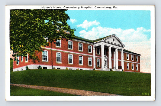 Canonsburg Pennsylvania nurse home hospital building columns lawn 1930s white border postcard