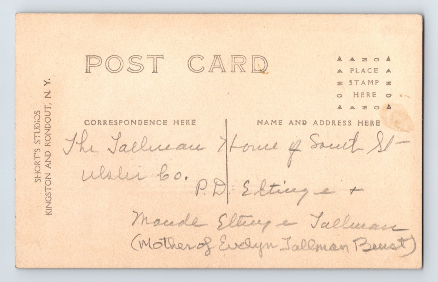 Ulster New York South Street Tallman Beust Elting House 1910s RPPC Postcard