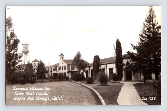 1945 real photo postcard showing Sonoma Mission Inn Navy Rest Center at Boyes Hot Springs California with dated inscription Jan 1945