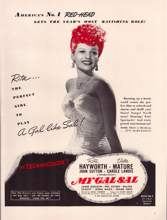 Rita Hayworth My Gal Sal 1942 film advertisement technicolor magazine page