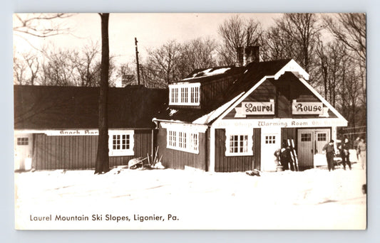 Ligonier Pennsylvania Laurel Mountain Ski Slopes Snack Bar 1940s Postcard