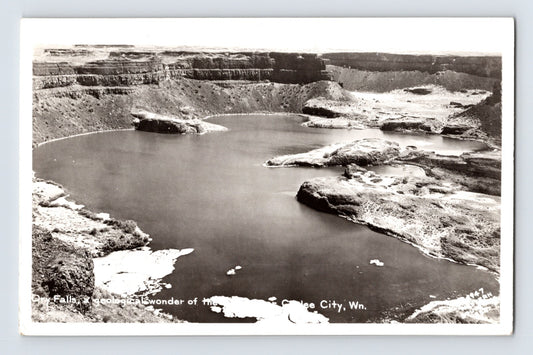 Coulee City Washington Dry Falls aerial lake canyon 1940s RPPC EKC postcard