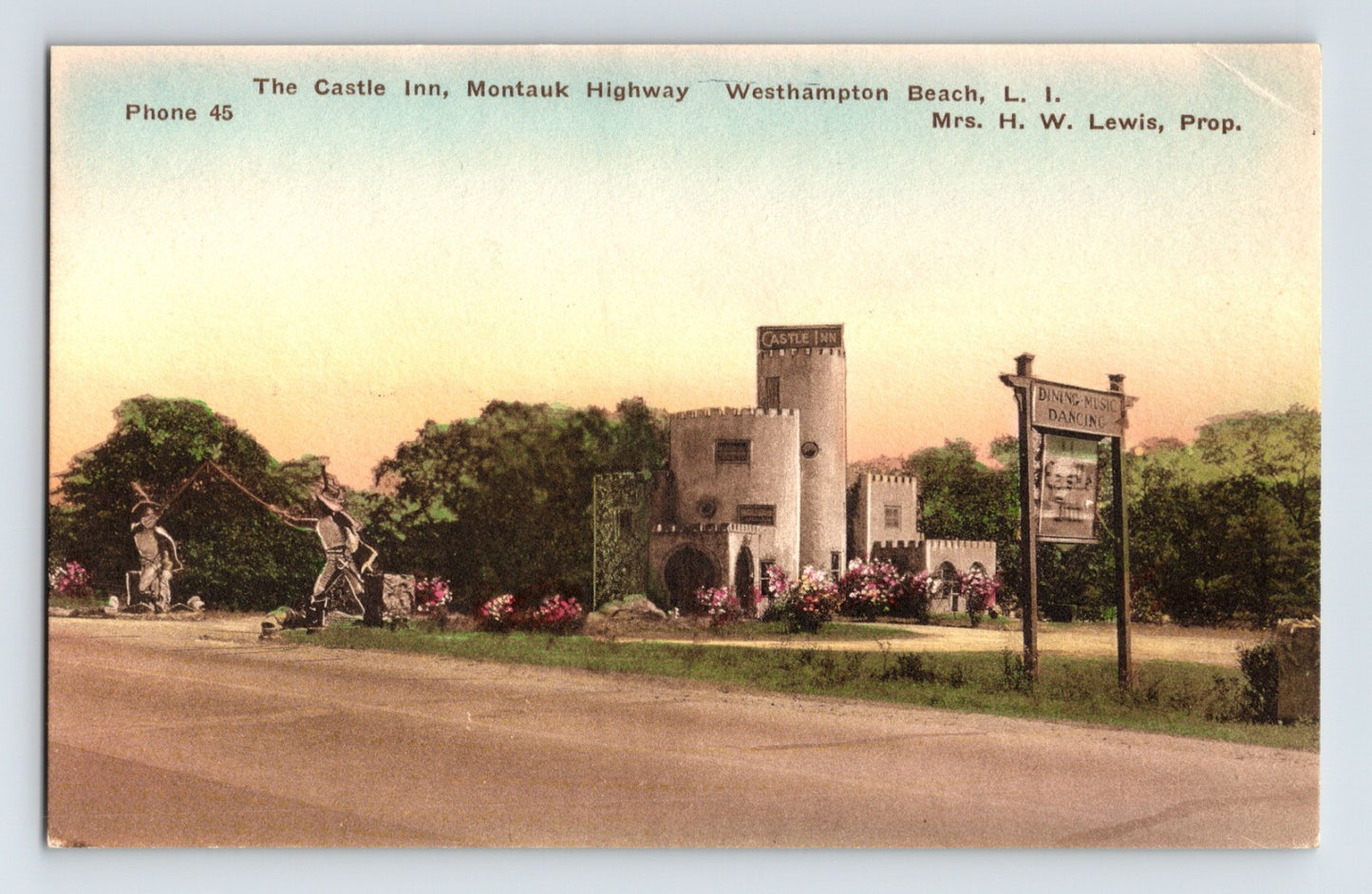 Westhampton Beach Long Island New York Castle Inn Montauk Highway roadside hotel 1930s postcard