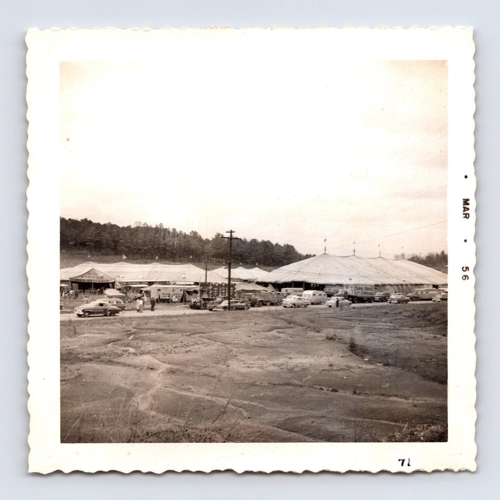 King Bros Circus 1956 big top tents trucks crowd lot setup scene photo