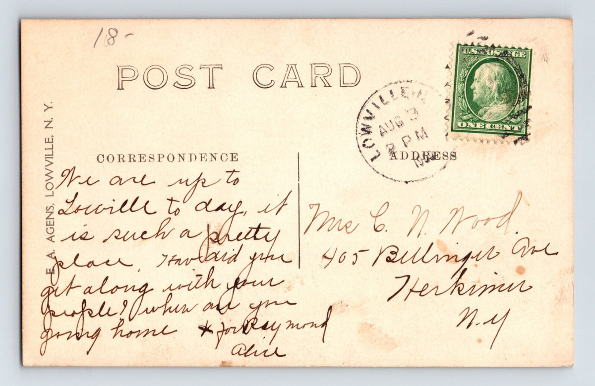 Lowville New York High Bridge Road 1909 Postcard RPPC Posted Divided Back