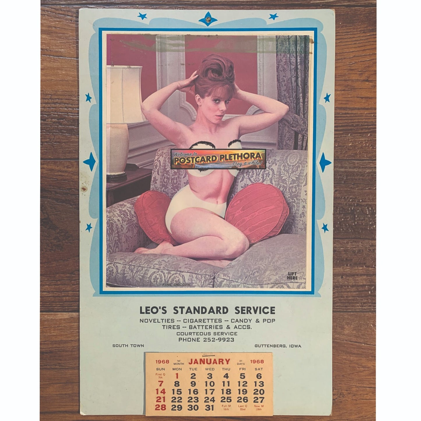 Vintage 1968 Pin Up Peekaboo Calendar Leo's Standard Guttenberg IA 10" x 16"