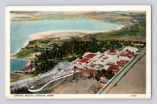 Lincoln Nebraska Capitol Beach Aerial Roller Coaster 1937 Postcard Posted