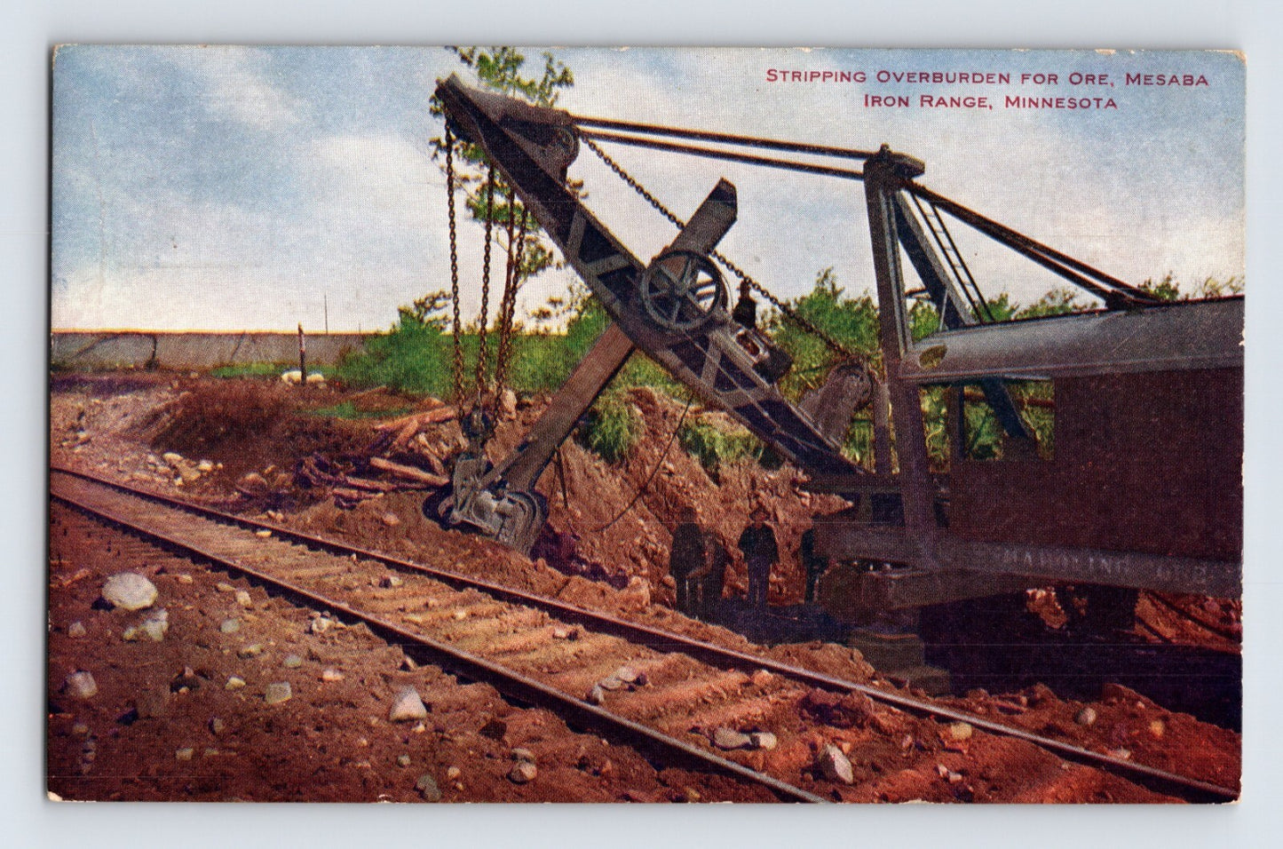 Mesaba Iron Range Minnesota ore stripping mining machinery 1910s postcard