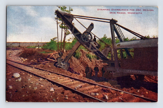 Mesaba Iron Range Minnesota ore stripping mining machinery 1910s postcard