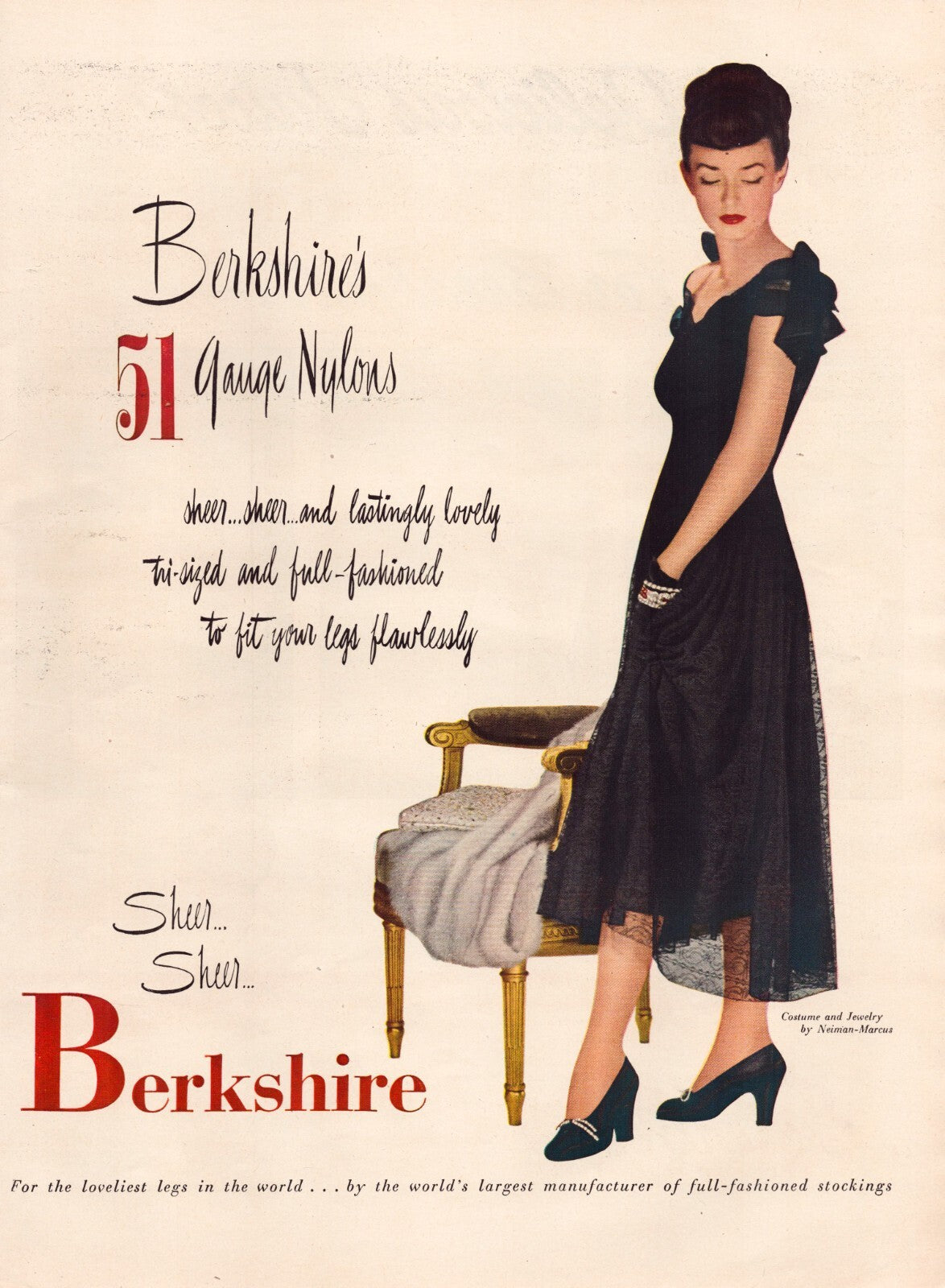 Berkshire Nylon Stockings 1946 Print Ad 51 Gauge Fashion - 10.5 x 13.5