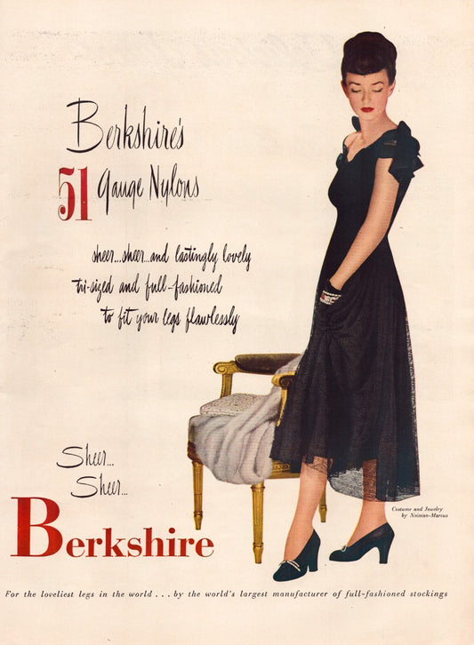 Berkshire Nylon Stockings 1946 Print Ad 51 Gauge Fashion - 10.5 x 13.5