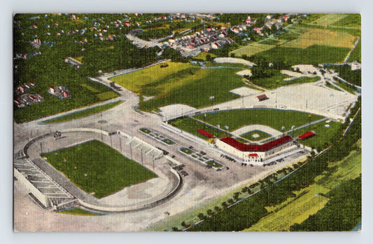 Portsmouth Ohio Municipal Stadium aerial baseball field grandstand linen postcard 1940s