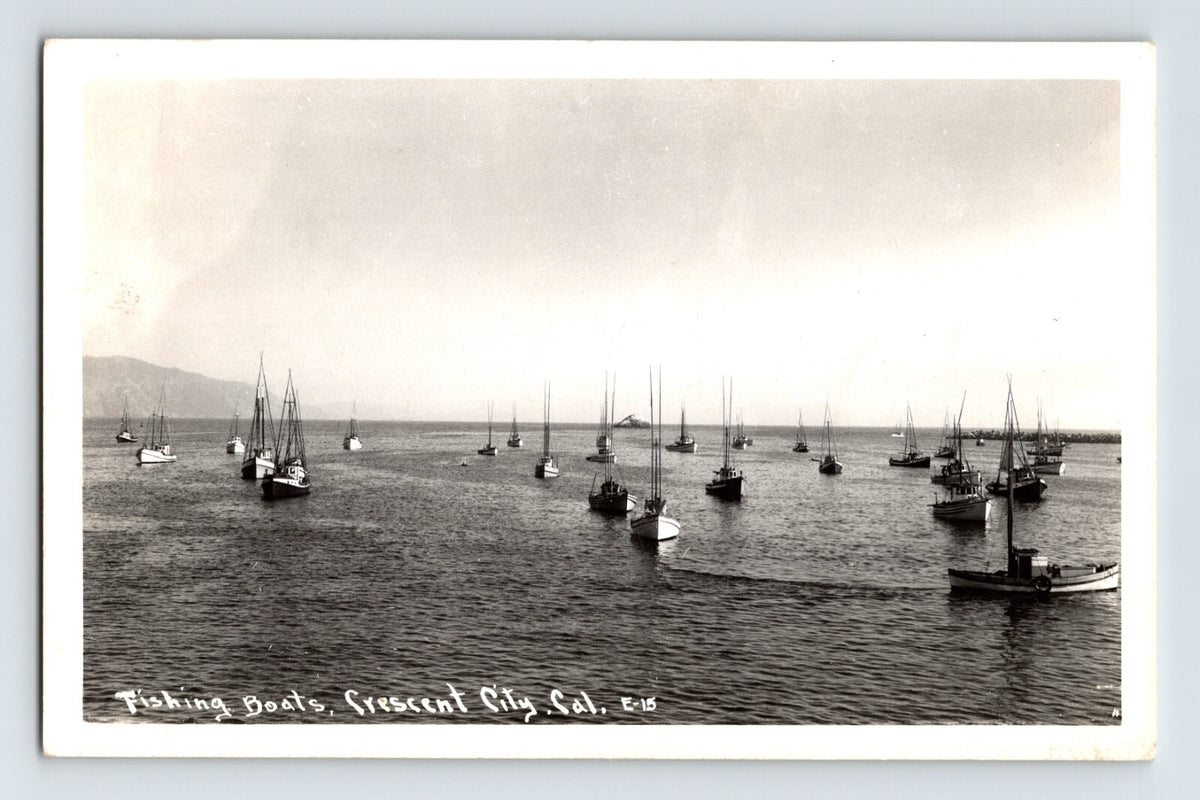 Crescent City California fishing boats harbor fleet 1940s unposted photo Postcard