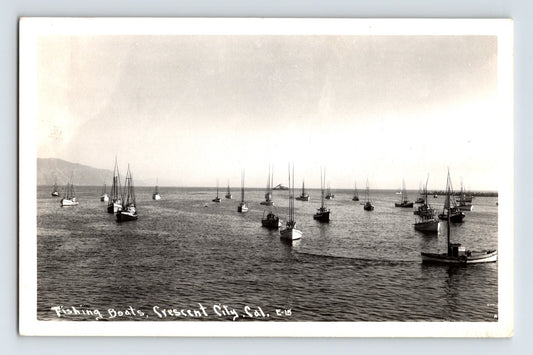 Crescent City California fishing boats harbor fleet 1940s unposted photo Postcard