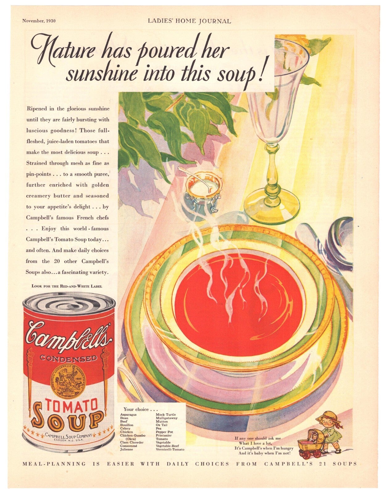 Campbells Tomato Soup 1930 print advertisement bowl soup illustration large magazine page