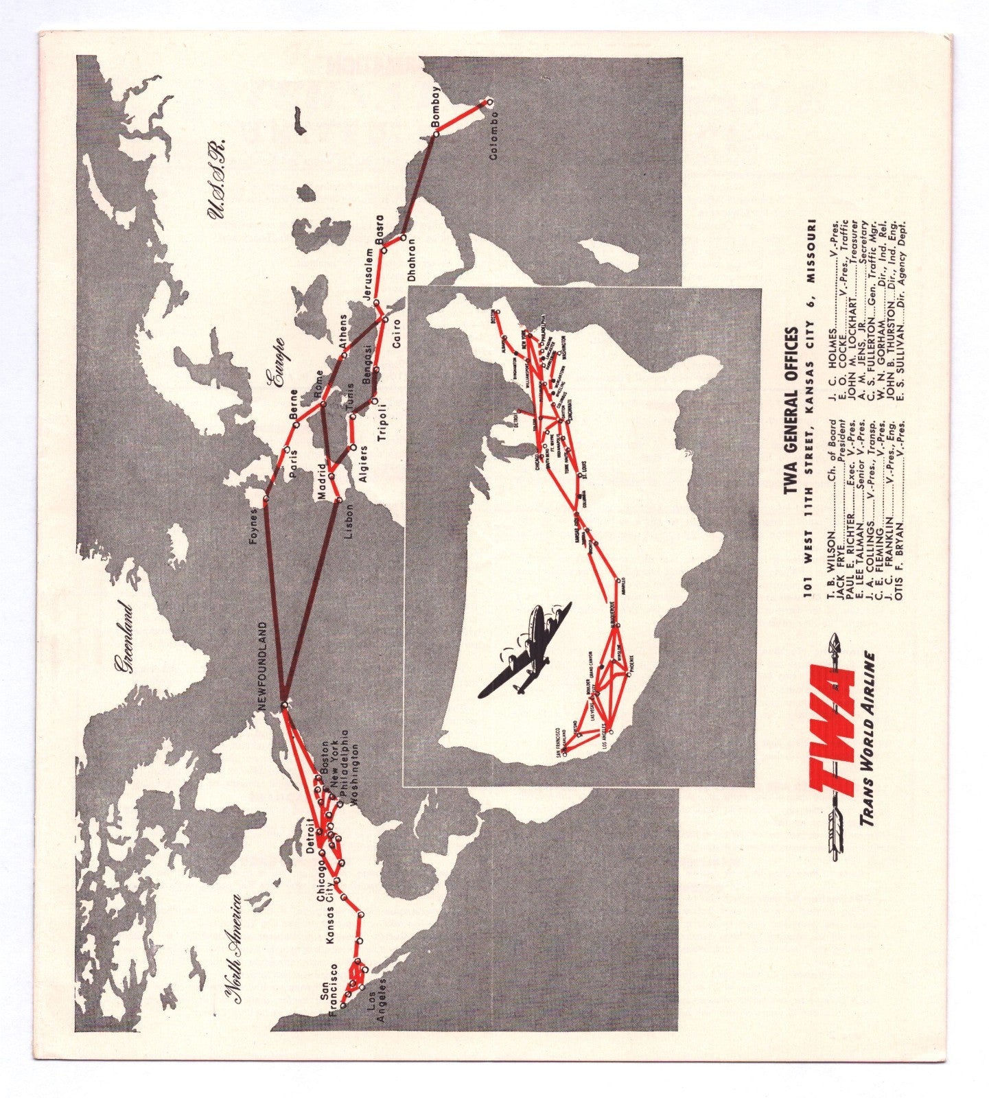 Trans World Airlines TWA 1946 Cairo Egypt Sphinx System Time Table Brochure