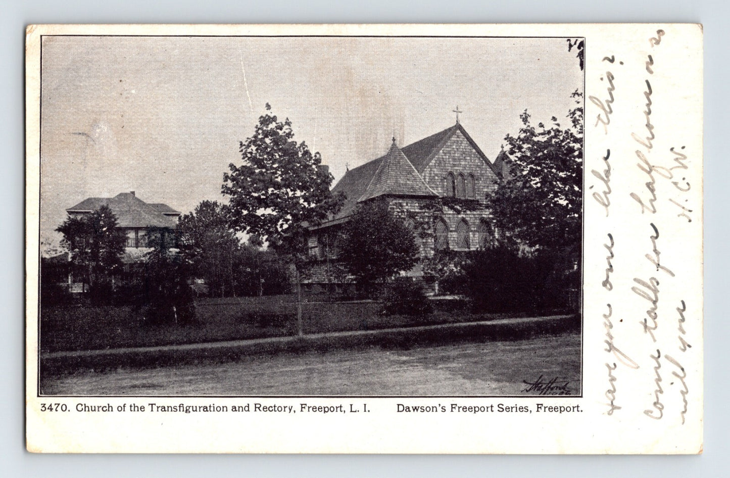 Church of the Transfiguration Freeport Long Island New York early twentieth century church and rectory postcard