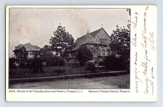 Church of the Transfiguration Freeport Long Island New York early twentieth century church and rectory postcard