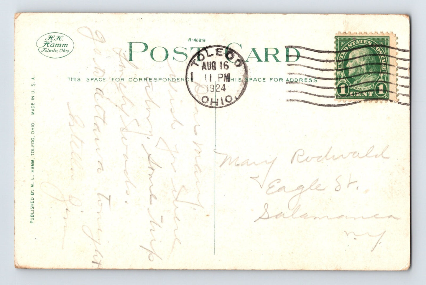Toledo Ohio Hullett Electric Hoist 1924 Postcard Posted White Border