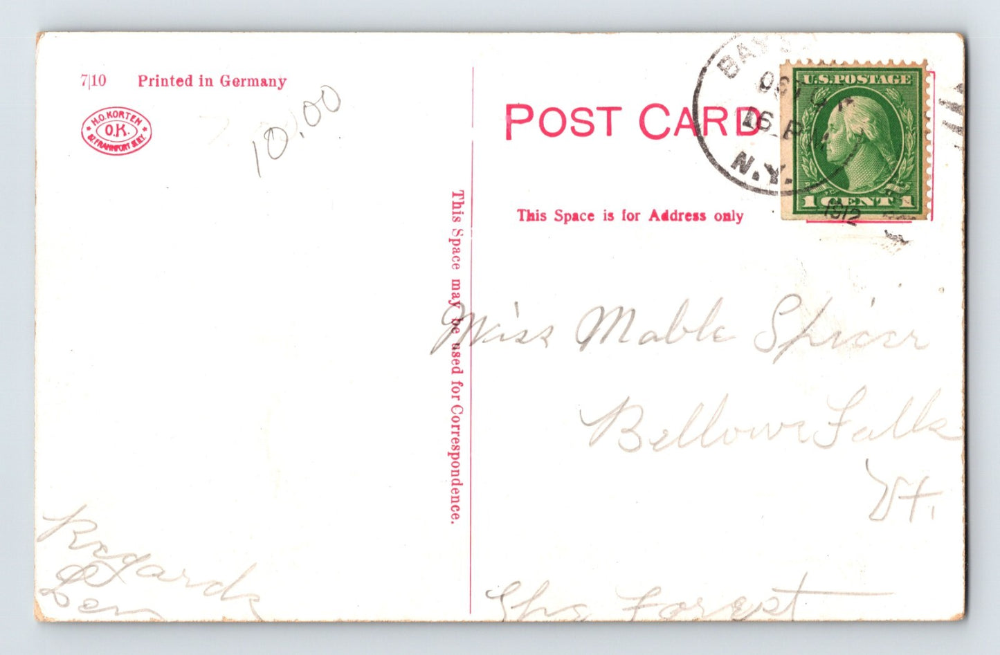 Bay Shore New York Long Island High School Fourth Avenue 1912 Postcard Posted