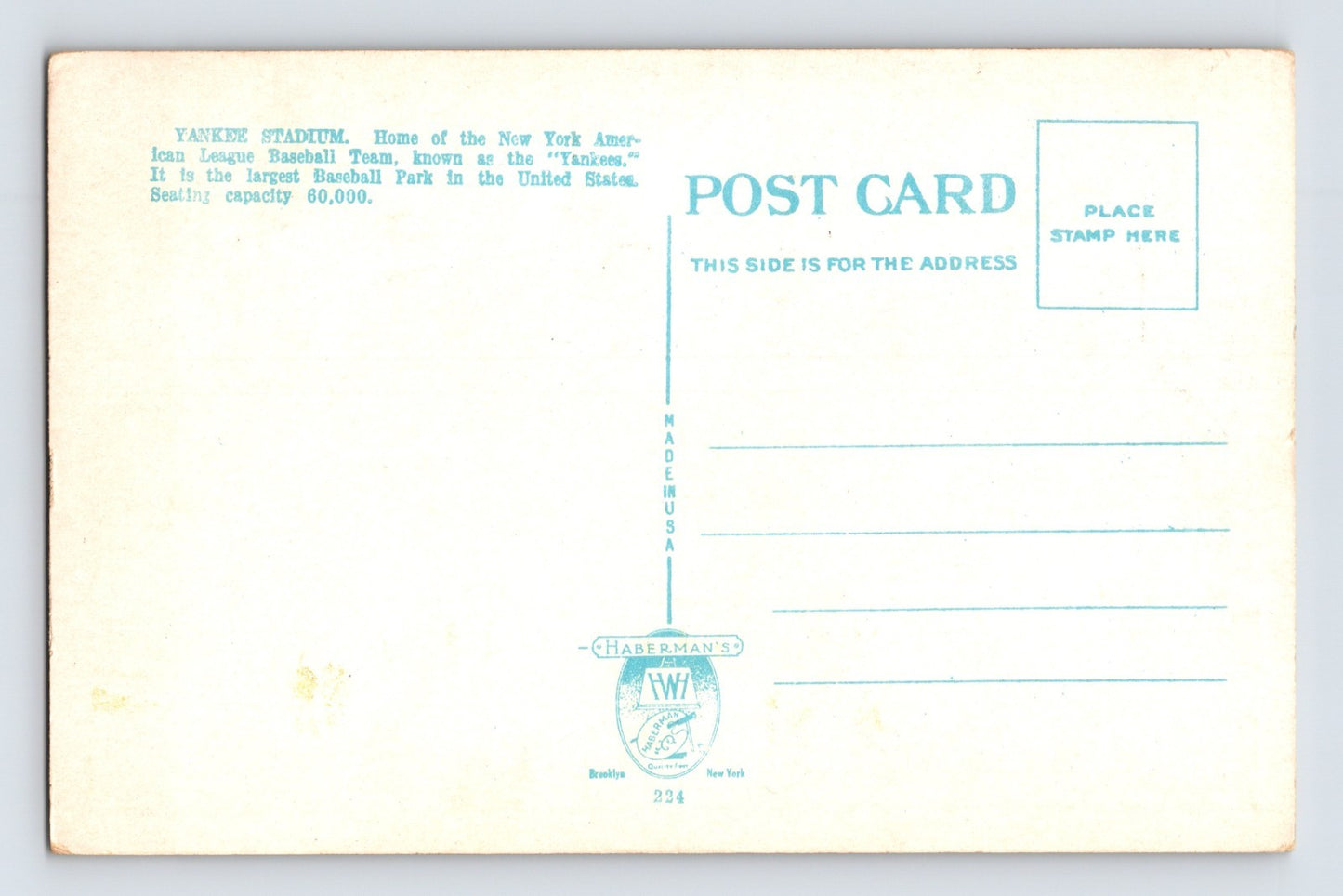 New York City New York Yankee Stadium 1930s Postcard White Border Unposted